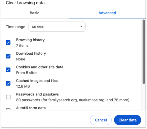 clear browsing data